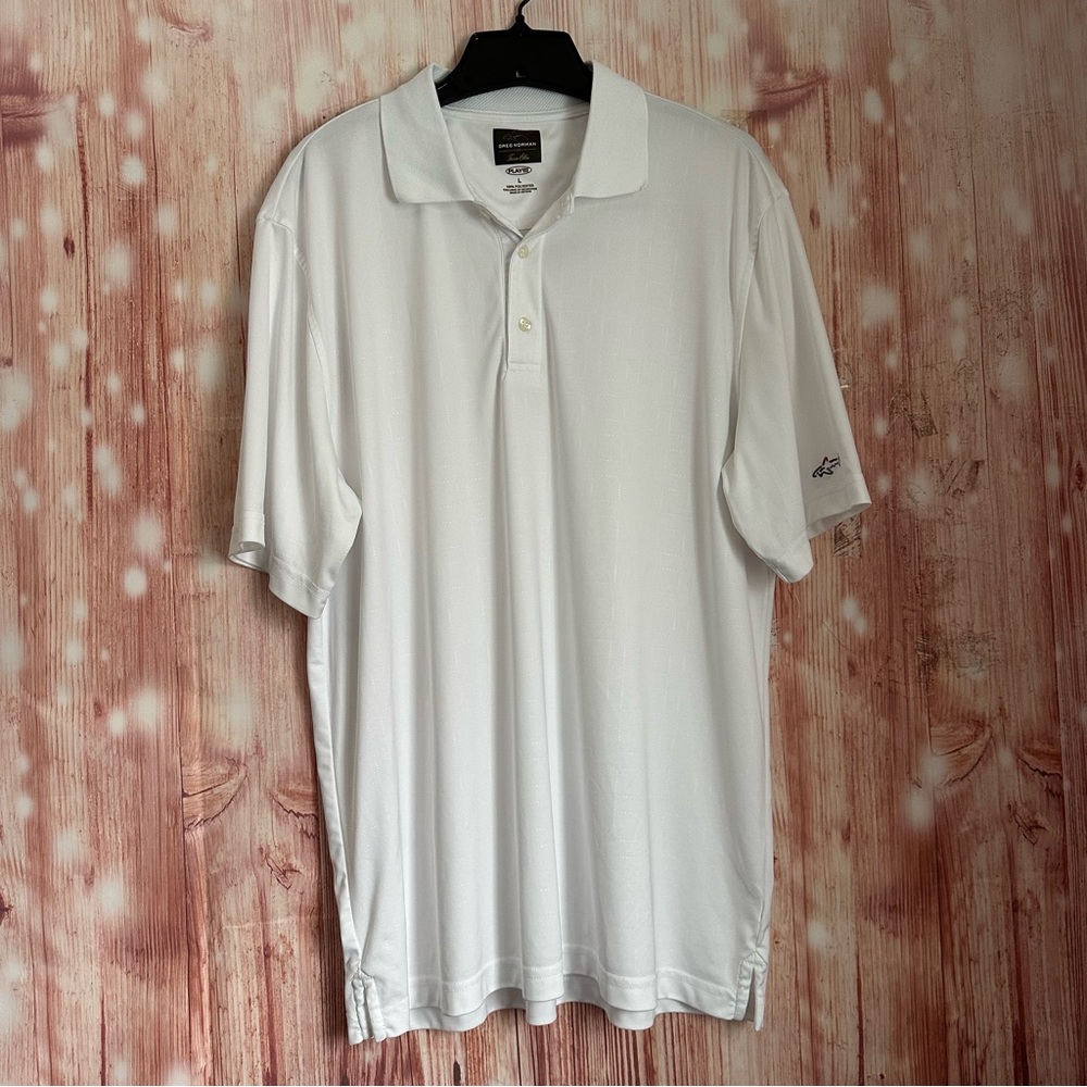 Greg Norman For Tasso Elba White Play Dry Grid Print Polo Shirt Size L